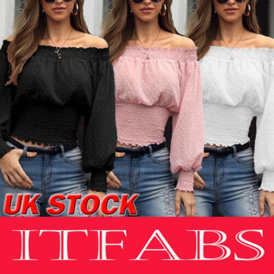 

Womens Bardot Off Shoulder Loose Tops Ladies Summer Casual Baggy T Shirt Blouse