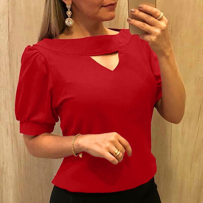 

Starmoon Women Pure Color Short Sleeves Shirts Casual Summer Blouses