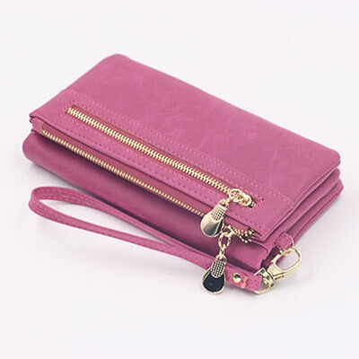 

NovelTeez Wallet female long frosted PU double zipper ladies wallet large capacity mobile phone bag