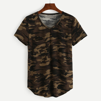 

Womens T-shirt V Collar Sexy Summer Camo Short Sleeved Tshirt&Casual Camouflage Shirt Street Wear