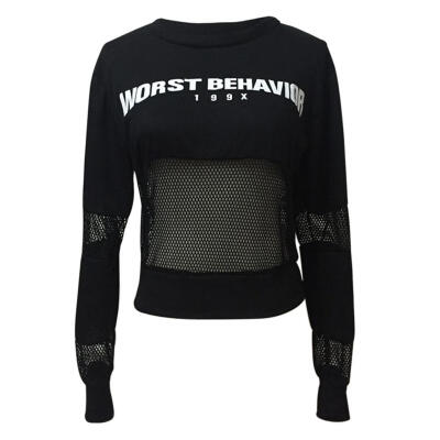 

Women Long Sleeve Sexy Sweatshirt Casual Hollow Out Gauze Pullover Tops