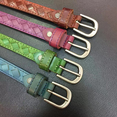 

Alloy pin buckle pants belt mens belt one inch first layer weave trend simple wild leather leather belt female