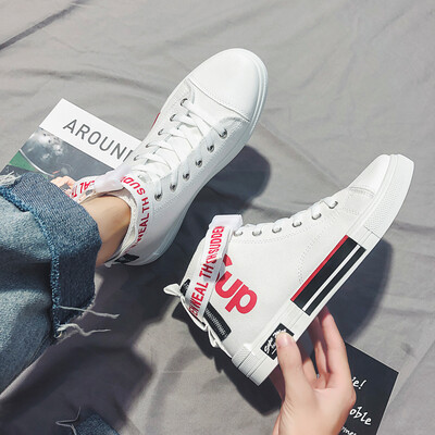 

Summer new mens shoes 2019 leisure trend high fall canvas shoes youth net red&black cloth shoes