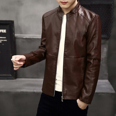 

New mens PU leather suit slim locomotive collar jacket youth casual coat