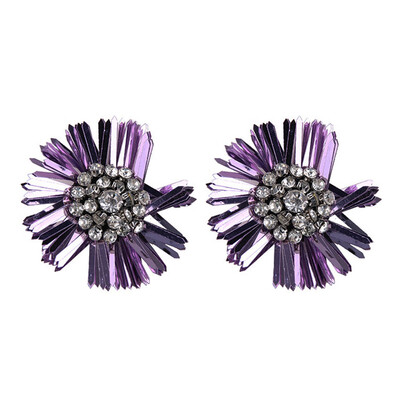 

New Yellow Sequins Flower Stud Earrings for Women Big Statement Floral Crystal Earrings Wedding Jewelry Party Gift 1 Pair