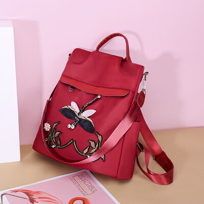 

Dragonfly embroidery double-shoulder bag female national style simple ancient wind anti-theft Chinese style backpack large cap