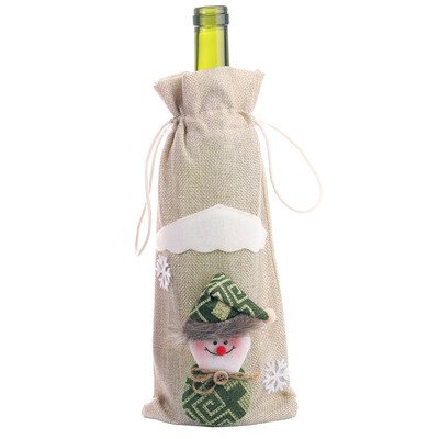

Drawstring Decorative Wine Bottle Cover Bags Christmas Holiday Dining Table Home Party Decoration Santa ClausSnowman