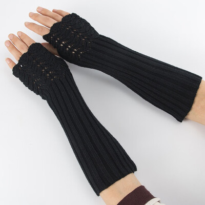 

31 Cm Women Winter Autumn Knitted Long Gloves Winter Arm Warmers Gloves Fingerless Long Mittens Flexible Bare Fingers Arm Sleeve