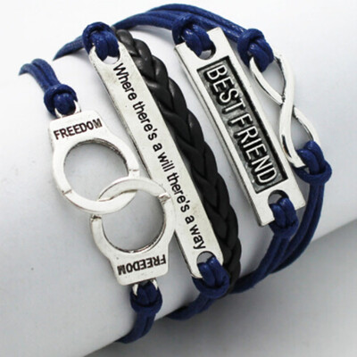 

Charm Wrap Cute Best Friend Handcuffs Design Woven Bangle Bracelet Cool Gift
