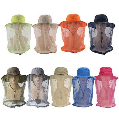 

Outdoor Anti-mosquito Mask Hat with Head Net Mesh Face Protection Fishing Sun Hat Cap