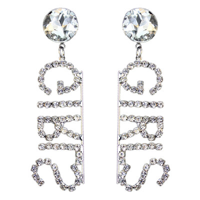 

Fashion Women GIRLS Letter Rhinestone Inlaid Long Dangle Statement Stud Earrings