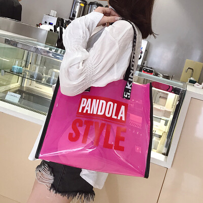

Korean version of the big bag female 2019 new tide transparent handbag fashion wild letter large capacity single shoulder tote bag