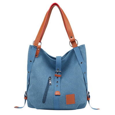 

Casual Women Solid Color Large Capacity Buckle Travel Tote Shoulder Canvas Bag