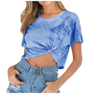 

Starmoon Fashion Women Casual O-Neck Short Sleeve Lace Gradient Color Sport Tops T-shirt