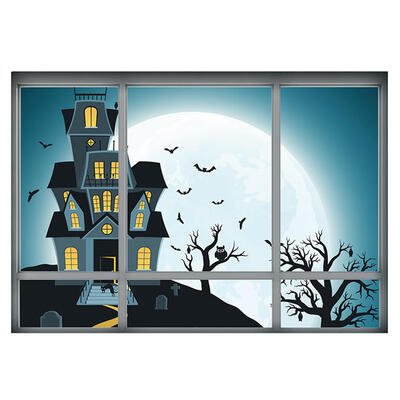

3D Fake Window Wall Sticker Halloween Night Haunted House Home Wall Decor