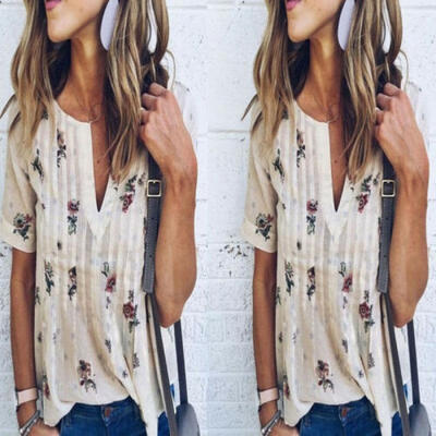

Fashion Womens Ladies Summer Short Sleeve Shirt Loose Casual Blouse Top T-Shirt