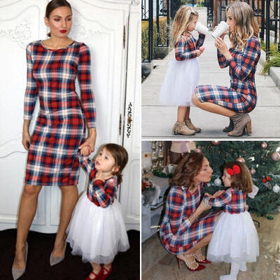

Mother&Daughter Stripe Dress Matching Women Kid Girls Casual Family Clothes