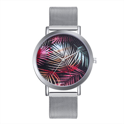 

〖Follure〗Woman Fashion Plant Pattern Alloy Steel Strap Analog Quartz Round Watch