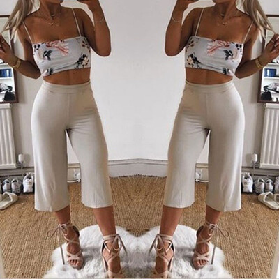 

Tailored Fashion Women Pure Color Mid Waist Casual Pants Summer Cropped Trousers Pants