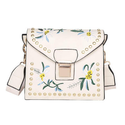 

Women Rivet Flower Embroideried Shoulder Bags Leather Flap Crossbody Bag