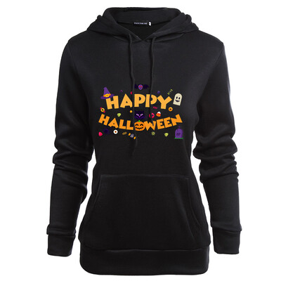 

Happy Halloween Print Hoodie Women Long Sleeve Hooded Sweatshirt Sweater Jumper