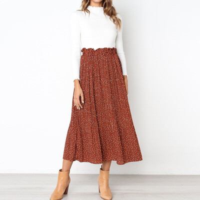 

Roseonmyhand Women Casual Retro High Waist Floral Long Dress Print Skirt