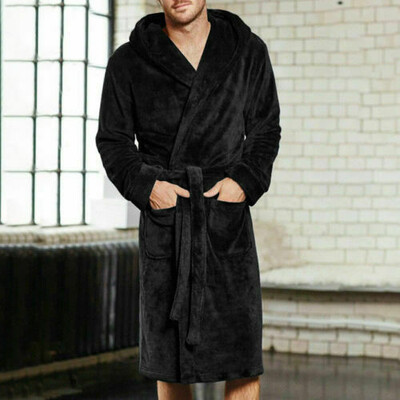 

Mens Winter Warm Plush Lengthened Shawl Bathrobe Home Clothes Long Robe Coat