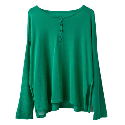 

Women T Shirt 2019 Autumn Fashion O-Neck Button Long Sleeve T-shirt Thin Solid Casual Loose Female Tops