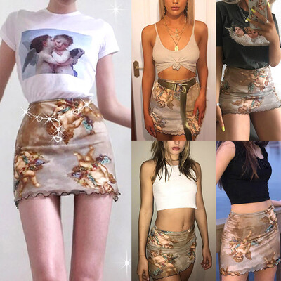

Roseonmyhand Women Fashion Print Mini Pencil Skirt Hip Slim Sexy Short Skirt