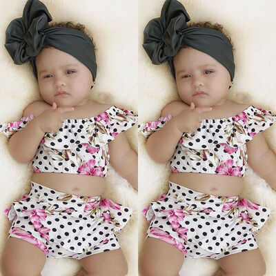 

US Summer Toddler Baby Girls Flower Dot Tops Crop Shorts Dress Outfits Sunsuit