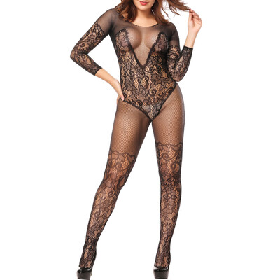 

Ladies Elastic Sexy Slim Fit Lingerie Body Stocking Hollow Lace Fishnet Bodysuit