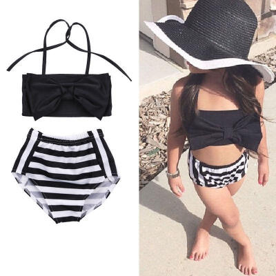 

2-7Year Baby Kids Girls Bikini Set Swimwear Striped Swimming Bathing Suit Swimsuit