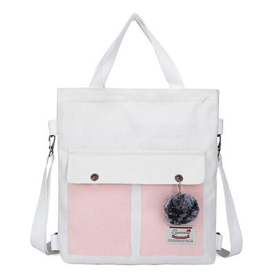 

Hit Color Shoulder Handbags Women Pompon Decor Messenger Bags Canvas Totes