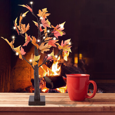 

Gobestart Dotted with Orange Yellow Maple Leaves&24 Warm White LED Lights 16 Ft 1PC