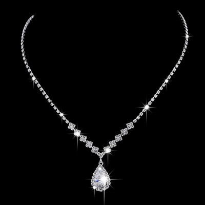 

Wedding Silver Jewelry Set for Women Luxury Shiny Austrian Diamond Necklace Water Drop Earrings Sets