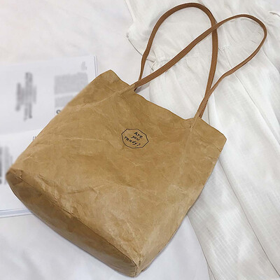 

Tailored Womens Retro Kraft Paper Splash-Proof Shoulder Bag Solid Color Letter Handbag