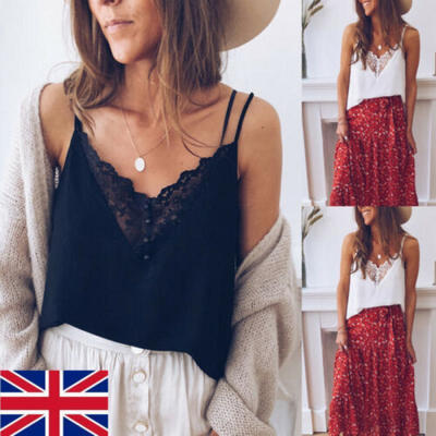 

Womens V-neck Sleeveless Lace Cami Camisole T-Shirt Tank Tops Blouse Vest Tee