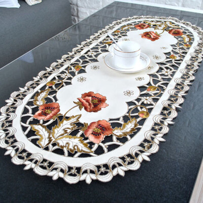 

Oval Vintage Embroidered Lace Tablecloth Floral Table ClothMat Decoration