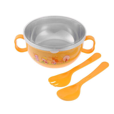 

3pcs Cartoon Tableware Set Baby Kid 300ml Feeding Bowl WCoverSpoonFork