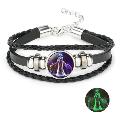 

Constellation Luminous Bracelet Leather Woven Bracelet Punk Zodiac Bracelet Jewelry For Men Women