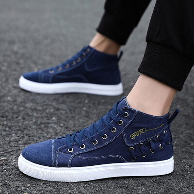 

Mens Shoes Summer Fashion Leisure High-Up Canvas Board Shoes Autumn Baitie Cloth Shoes Korean version of Mid-Up Tide Shoes