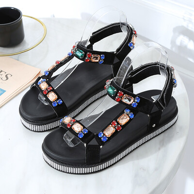

Summer magic paste Roman water drill sandals thick-soled muffin shoes Korean version of the hundred-set students flat womens shoe