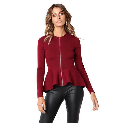 

Autumn Round Neck Slim Jacket Women Fashion Ruffled Long Sleeve Casual Coat