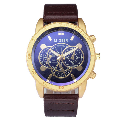 

〖Follure〗High-End New Geneva Mens Leather Strap Stainless Steel Quartz Analog Watch
