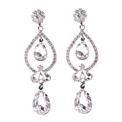 

New Fashion Long Crystal Diamond Stud Earrings for Women Wedding Water Drop Shape Earrigs