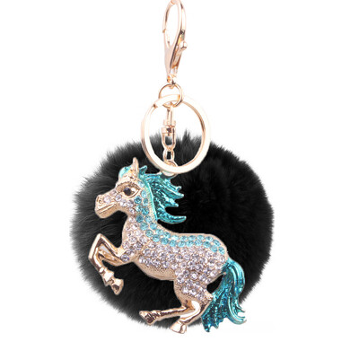 

Keychain inlaid color diamond three-dimensional pony rabbit fur ball handbags accessories car key chain