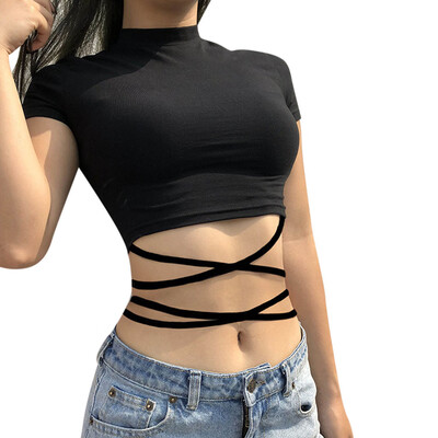

Nomeni Sexy Women Strappy Short Sleeve Pure Color Top Fashion T Shirt Blouse BKL