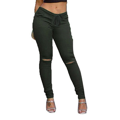 

Womens Casual Stretch Drawstring Skinny Pants Cargo Jogger High Waist Trouser