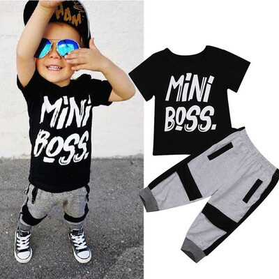 

Fashion Toddler Kids Boys Summer T-shirt Tops Long Pants Outfits Set Clothes