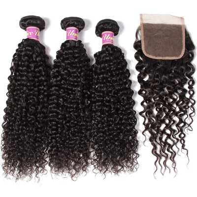 

UNice Human Hair Extensions 8A Brazilian Curly Hair Bundles with Closure